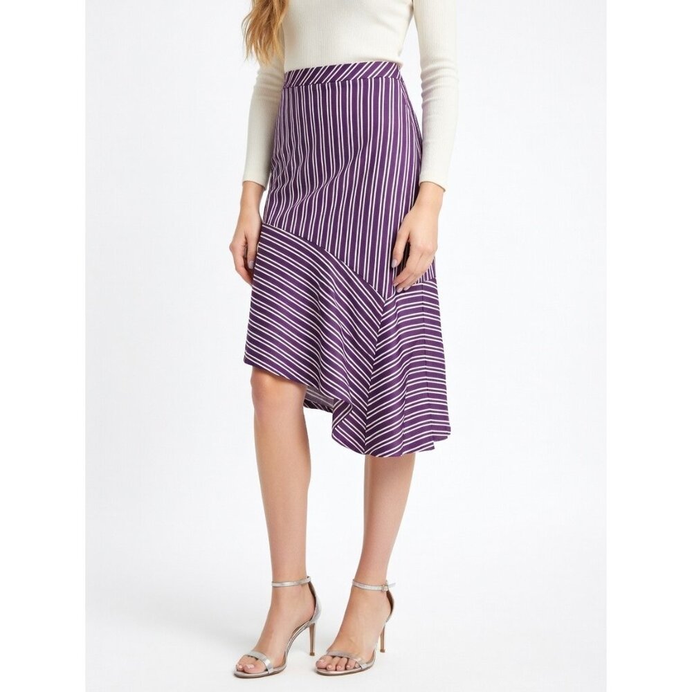 NWT Banana Republic Purple & White Satin Stripe Asymmetrical Hem Skirt 6